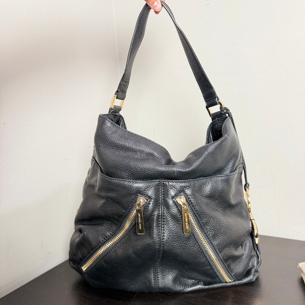 Michael Kors Black Pebbled Leather Hobo Tote Shoulder Bag Purse w/ Dust bag